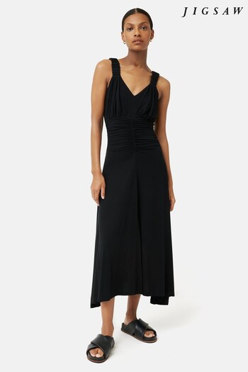 Jigsaw Shirred Strap Jersey Black Dress (736403) | £155