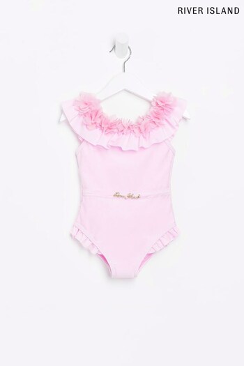 River Island Pink 3D Flower Girls Swimsuit (736839) | £18