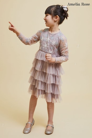 Amelia Rose Childrens Purple Embroidered Dress (737173) | £95