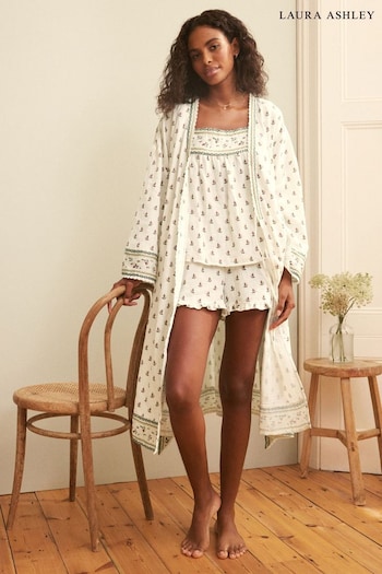 Laura Ashley White Aylesmore Sprint Print Crinkle Cotton Robe (737389) | £59