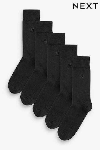 Black 5 Pack Embroidered Lasting Fresh Socks (737500) | £12