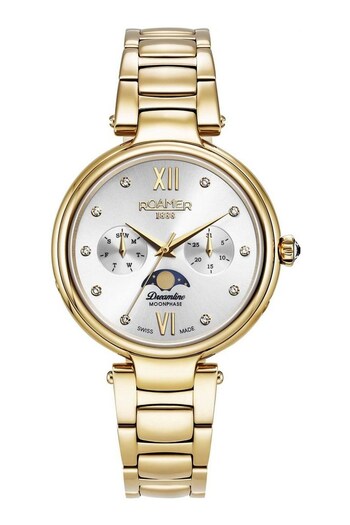 Roamer Ladies Gold Tone Dreamline Moonphase Diamond Watch (738541) | £380