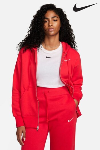 Nike wear Red Phoenix Fleece Mini Swoosh Oversized Full Zip Hoodie (739048) | £65