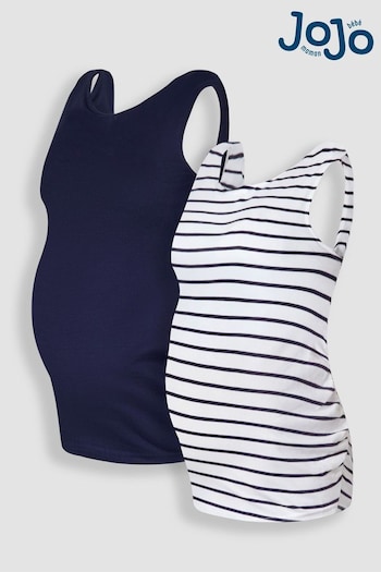 JoJo Maman Bébé Navy Blue & White Navy Blue Stripe 2-Pack Ruched Maternity Vest Tops (739191) | £30