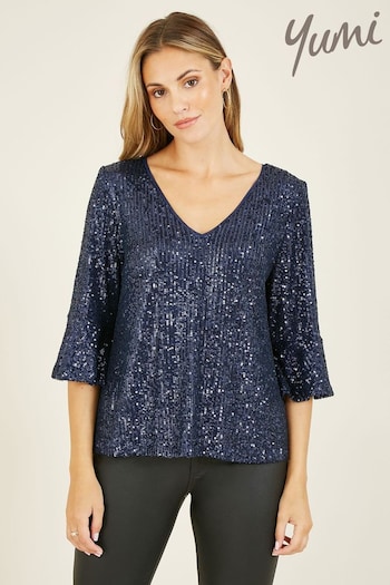 Yumi Blue Sequin Relaxed Fit Top (739294) | £40
