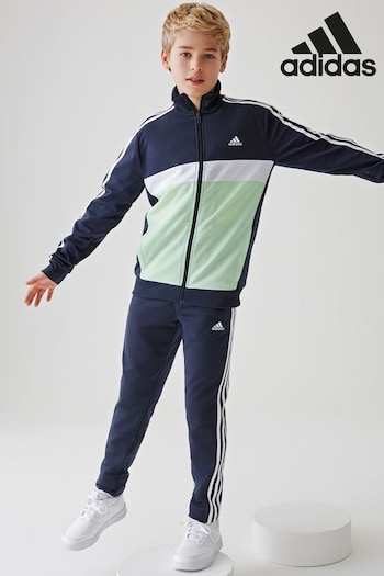 adidas Navy/Green Sportswear Essentials 3-Stripes Tiberio Tracksuit (739315) | £38