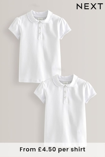 White Cotton Stretch Pretty Collar Jersey Tops 2 Pack (3-16yrs) (739327) | £9 - £17