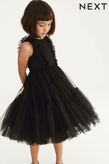 Black Mesh Ruffle Party Dress (3-16yrs) (739934) | £48 - £54