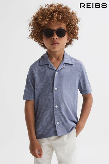 Reiss Blue Basswood Junior Printed Cuban Collar Button Through T-Shirt (740028) | £32