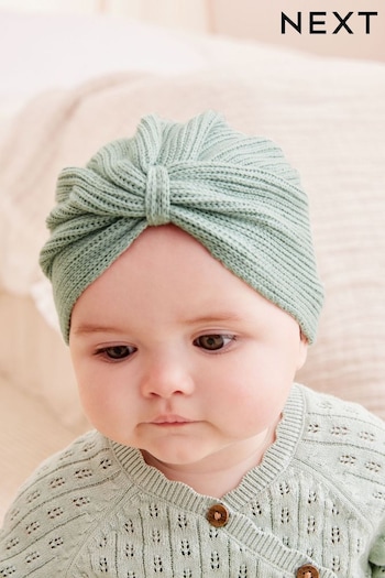 Sage Green Baby Knitted Turban Hat (0mths-3yrs) (740162) | £6