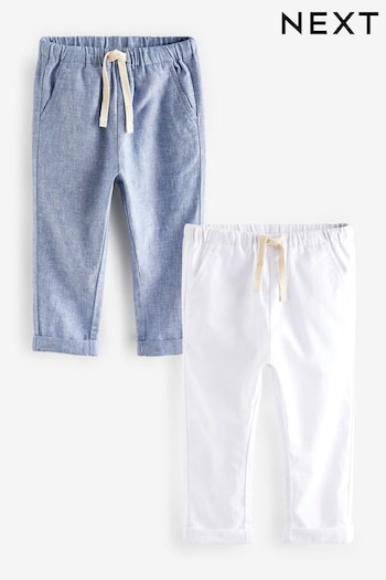 Chambray/White 2 Pack Linen Blend Pull On night Trousers (3mths-7yrs) (740165) | £16 - £20