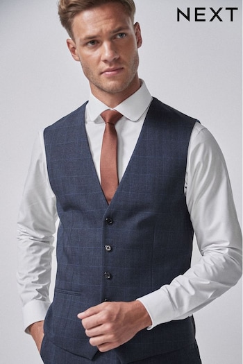 Mid Blue Check Suit Waistcoat (740219) | £45