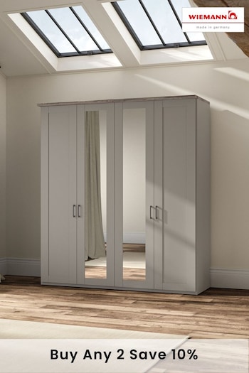 Wiemann Pebble Grey Truro 4 Door Wood and Mirror Semi Fitted Wardrobe (740789) | £1,325
