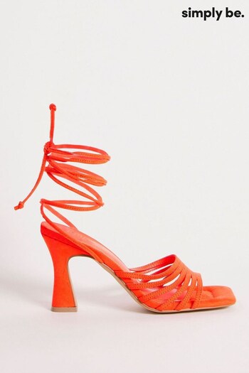Simply Be Wide Fit Orange Ankle Tie Caged Heel Sandals (740869) | £35