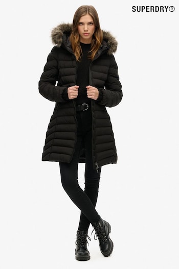 Superdry Black Fuji Faux Fur Hood Mid Length Jacket (740872) | £110