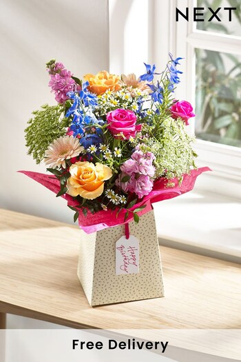 Multi Happy Birthday Fresh Flower Bouquet in Gift Bag (741291) | £35