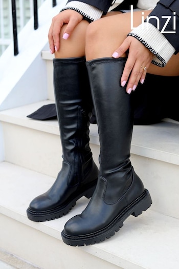 Linzi Black Hallie Black PU Stretch High Leg Boots (741540) | £48