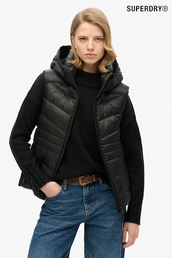 Superdry Black Hooded Fuji Quilt Padded Gilet Jacket (741809) | £85