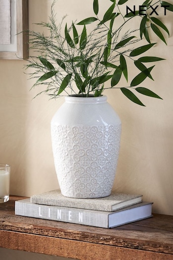 White Tile Embossed Medium Ceramic Vase (741909) | £20