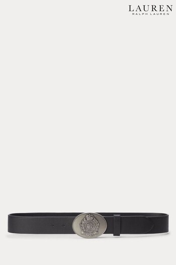 Lauren Ralph Lauren Crest Buckle Wide Black Leather Belt (742071) | £119