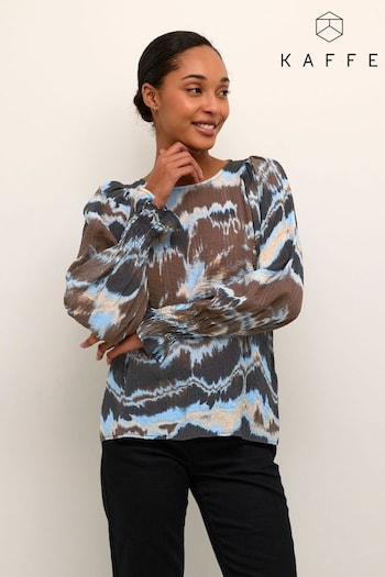 Kaffe Susana Balloon Sleeve Printed Brown Blouse (742084) | £60