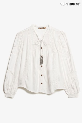 Superdry Off White Woven Lace Long Sleeve Blouse (742198) | £50