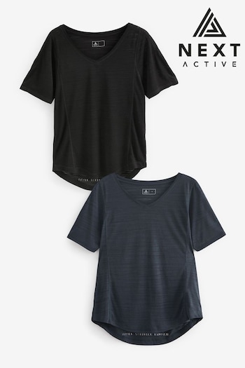 Black/Navy Blue Next Active Sports Short Sleeve V-Neck Tops 2 Pack (742902) | £30