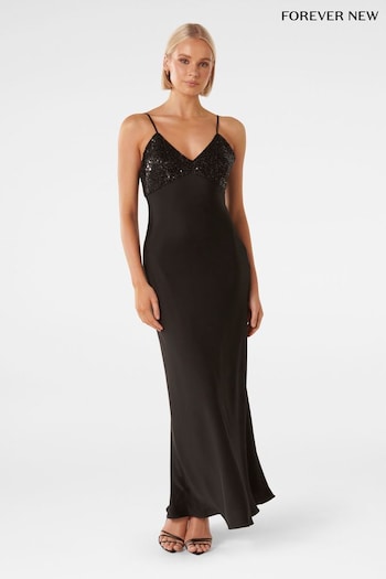 Forever New Black Maisie Sequin Satin Slip Dress (742978) | £110