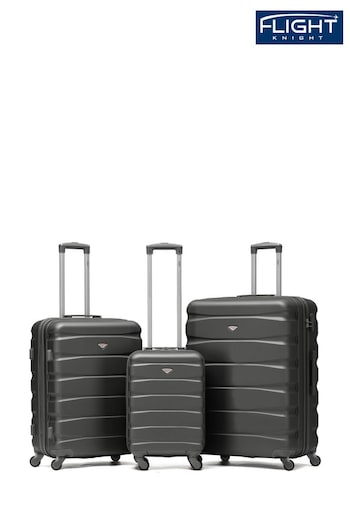 Flight Knight Black Set of 3 Hardcase Large Check in Suitcases and Cabin Case (743115) | £150