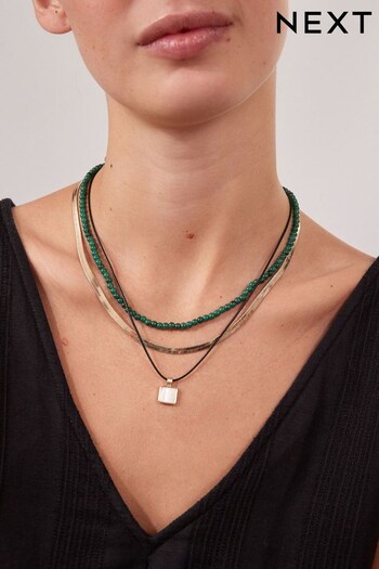 Gold Tone Recycled Metal Mutli Row Beaded And Cord Necklace (743118) | £16