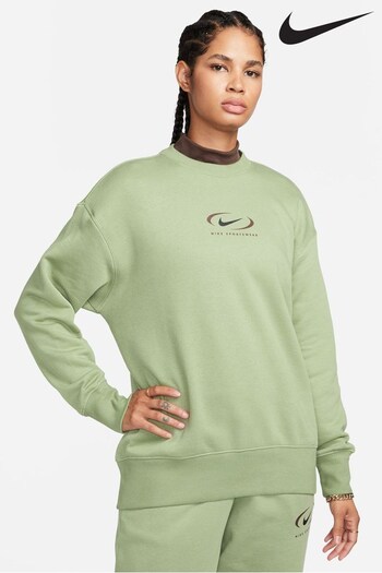 Nike Green Oversized Vintage Swoosh Crew Sweatshirt (743487) | £70