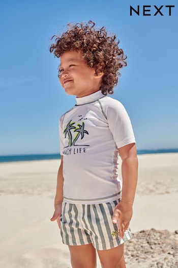 White/Green Stripe Sunsafe Top and Shorts Set (3mths-7yrs) (743878) | £14 - £18