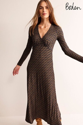 Boden Brown Long Sleeve Jersey Tea Dress fit (744113) | £85