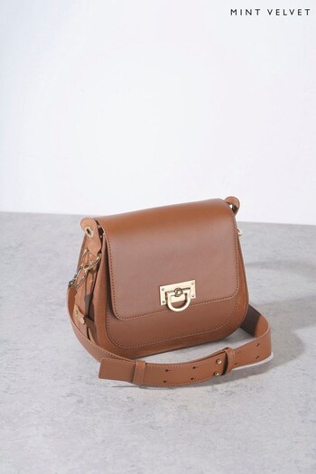 Mint Velvet Tan Brown Structured Leah Saddle Bag (744324) | £149