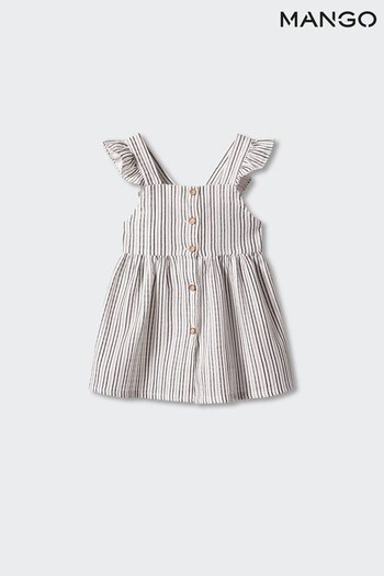 Mango Cream Striped Ruffle Dress (744372) | £20