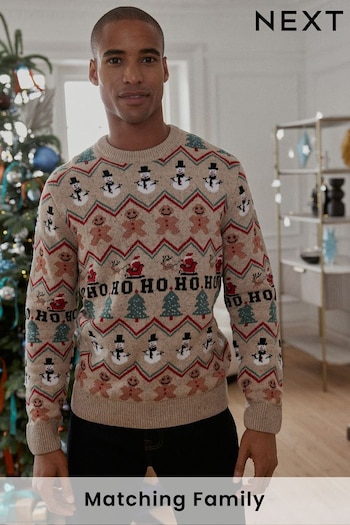 Neutral Regular Snowman Fairisle Pattern Mens Knitted Christmas Jumper (744542) | £36