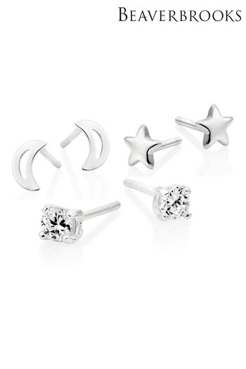 Beaverbrooks Sterling Silver Moon And Stars Earring Set (744717) | £29