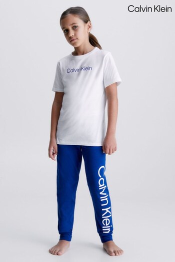 Calvin Klein Girls Blue Modern Cotton Logo Pyjamas Set (744761) | £50
