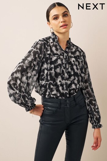 Print Frill Collar Blouse With Lace Trim (745225) | £38