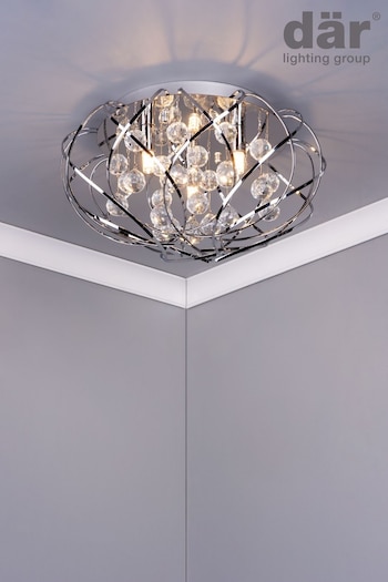 Dar Lighting Silver Riya 3 Light Flush Fitting Ceiling Light (745374) | £130