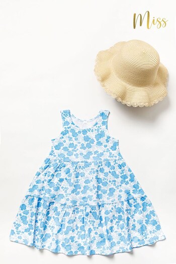 Miss Blue Pinted Dress with Sunhat Outfit Set (746784) | £34