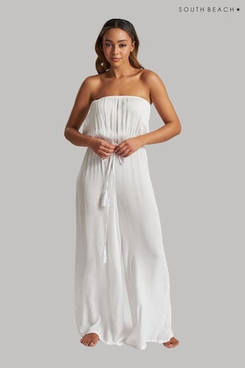 South Beach White Crinkle Viscose Strapless Jumpsuit (747005) | £30