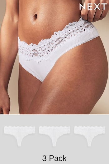 White Thong Lace Top Rib Knickers 3 Pack (747158) | £18