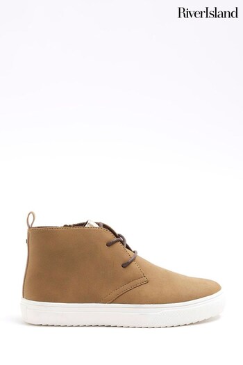River Island Brown Boys Suede Lace Demi Boots (747623) | £25