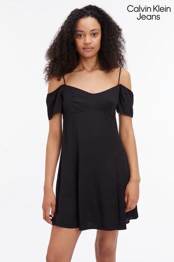 Calvin Klein Jeans Off Shoulder Black Mini Dress (747628) | £90