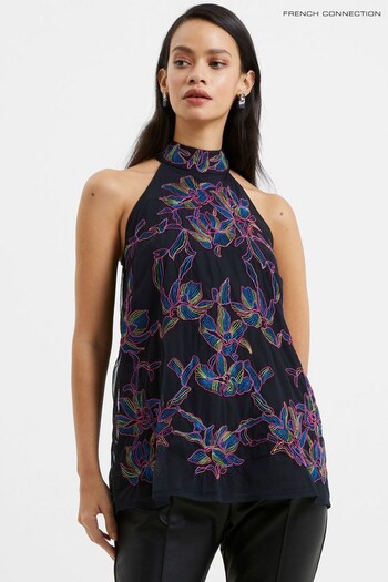 French Connection Emilia Embroidered Black Top (747948) | £59