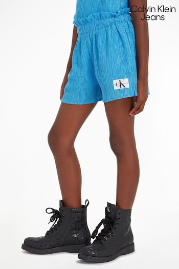 Calvin CK20701S Klein Jeans Girls Blue Crinkle Paperbag Shorts (748670) | £60