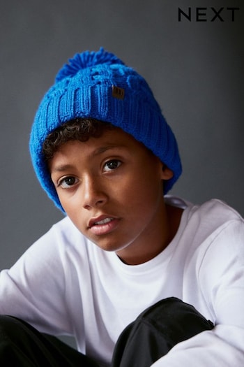 Cobalt Blue Knitted Cable Pom Hat (1-16yrs) (748729) | £6 - £10