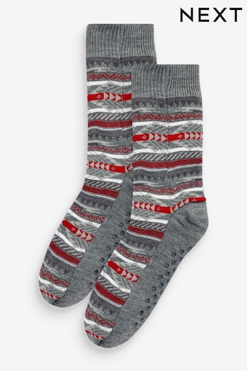 Grey Aztec Print Cable Slipper Socks (748947) | £18