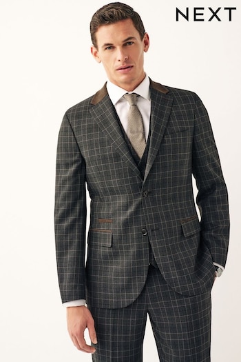 Charcoal Grey Tailored Tailored Fit Trimmed Check Suit Jacket (749312) | £84